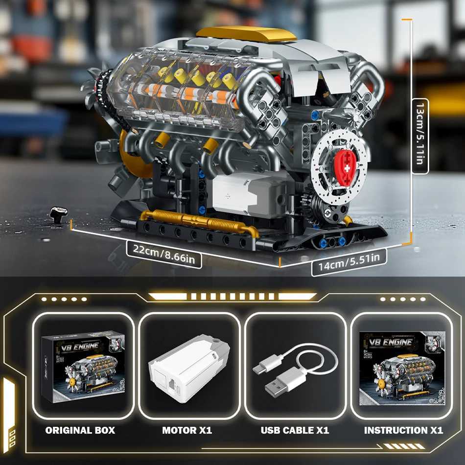 692 PCS MOC Technical Motorized V8 Engine Model Building Blocks Car Electrically Driven Engine Supercar Bricks Toys for Kid Gift Y250628
