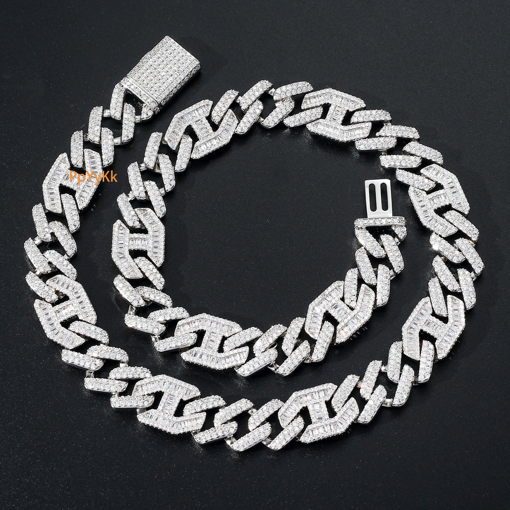 Luxury Jewelry Men's Hip Hop Iced Out Necklace Flip Clasp 15mm Wide Bar Cuban Link Chain High Quality Bling Bling Necklace Pass the diamond teste