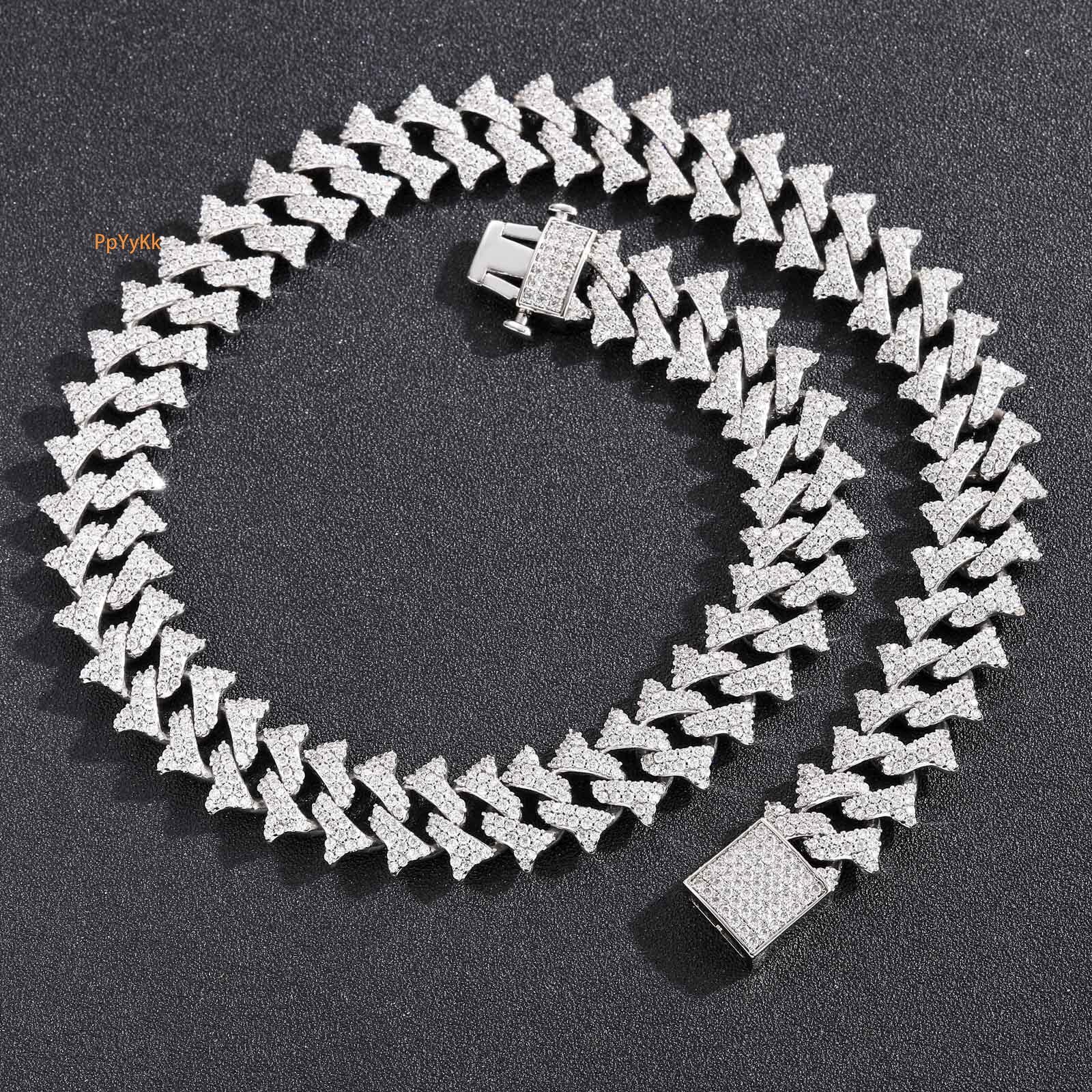 Luxury Moissanite Jewelry 18mm Spike Thorn Cuban Chain Spring Clasp Men's Full Iced Hip Hop Pass the diamond tester