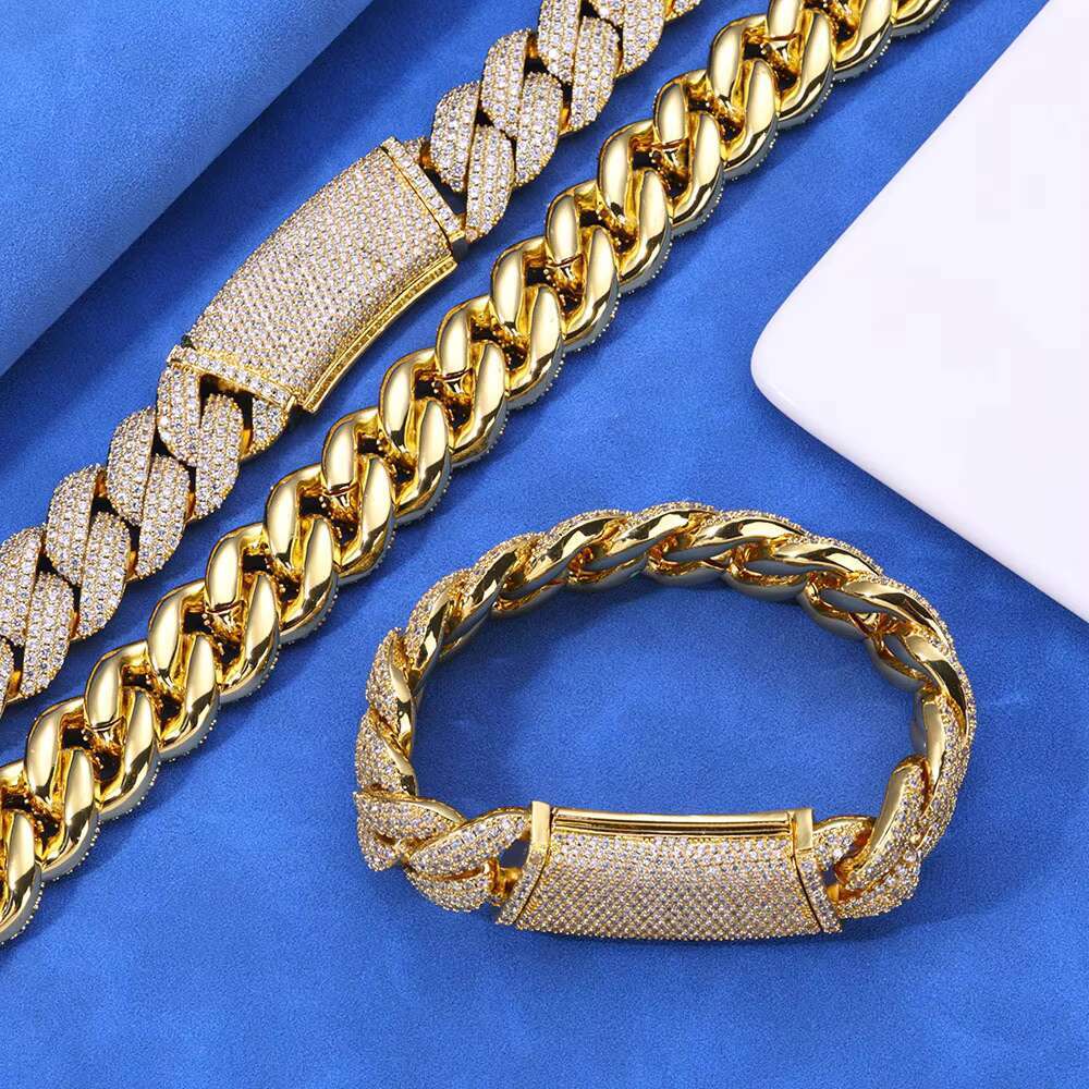 Hip Hop S925 Silver Moissanite Three Rows Full of Diamond Bubble Cuban Chain Jewelry Premium Sense Mens Bracelet