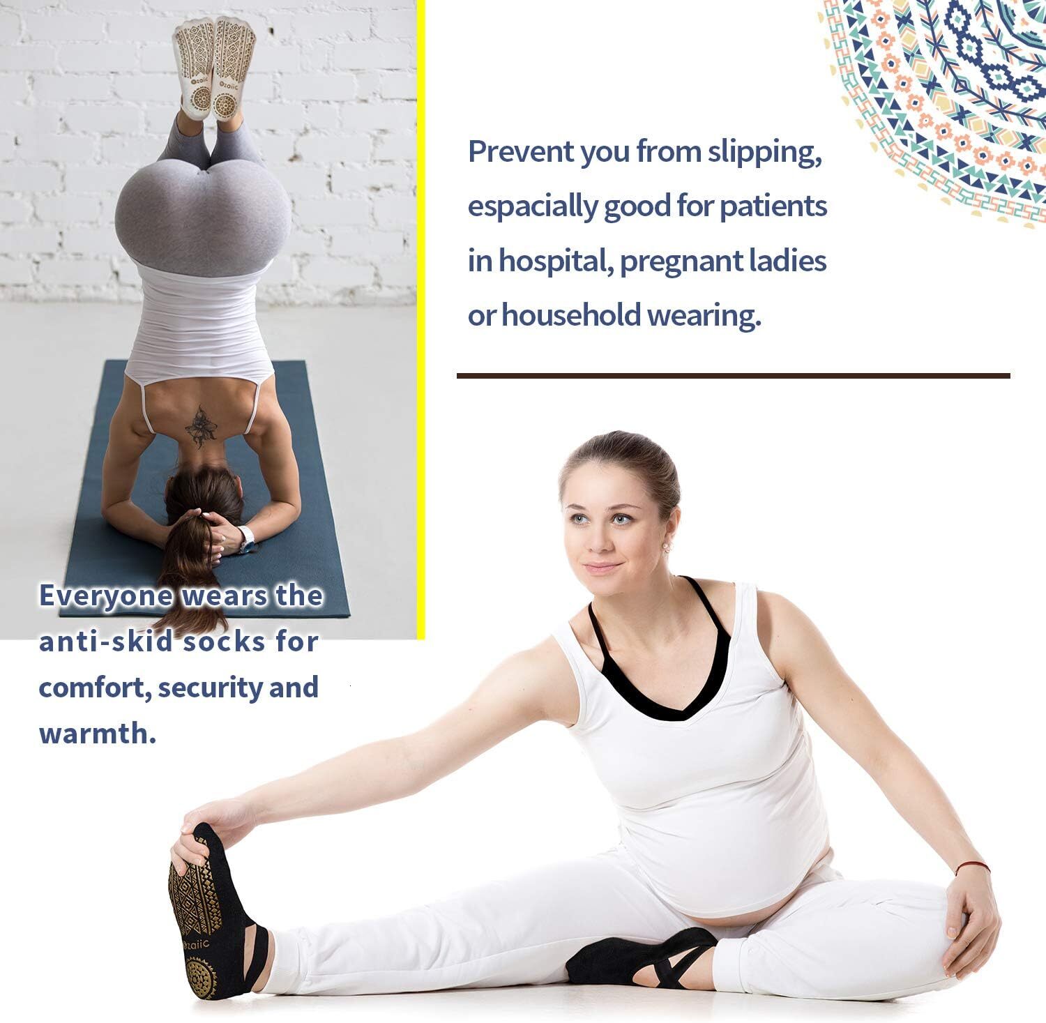 Ozaiic Women's Yoga Socks with Straps Non-Slip Grips, Ideal for Pilates, Pure Barre, Ballet, Dance, and Barefoot Training