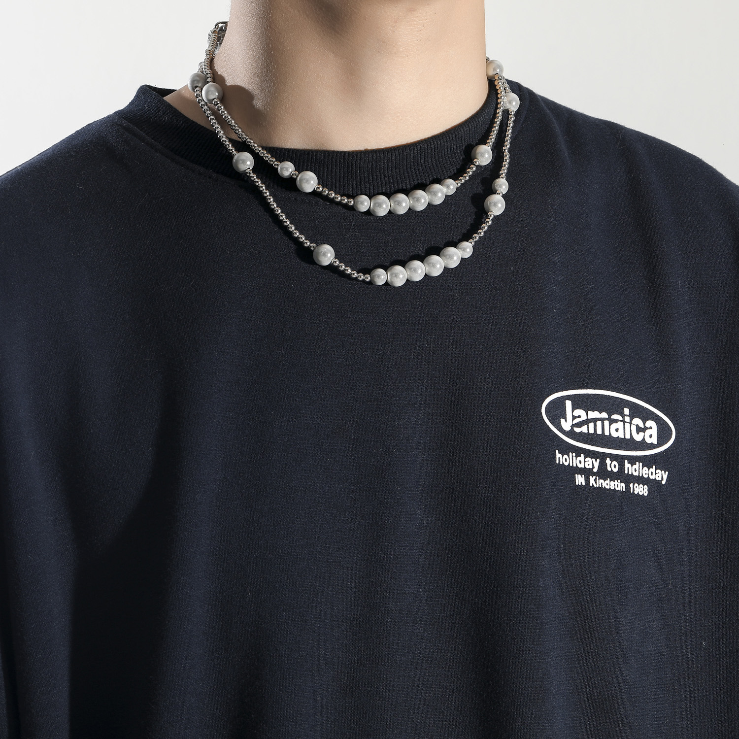 Hiphop Reflective Pearl Necklace Luxury Minimalist Stackable Unisex Choker Collarbone Chain Pass the diamond tester