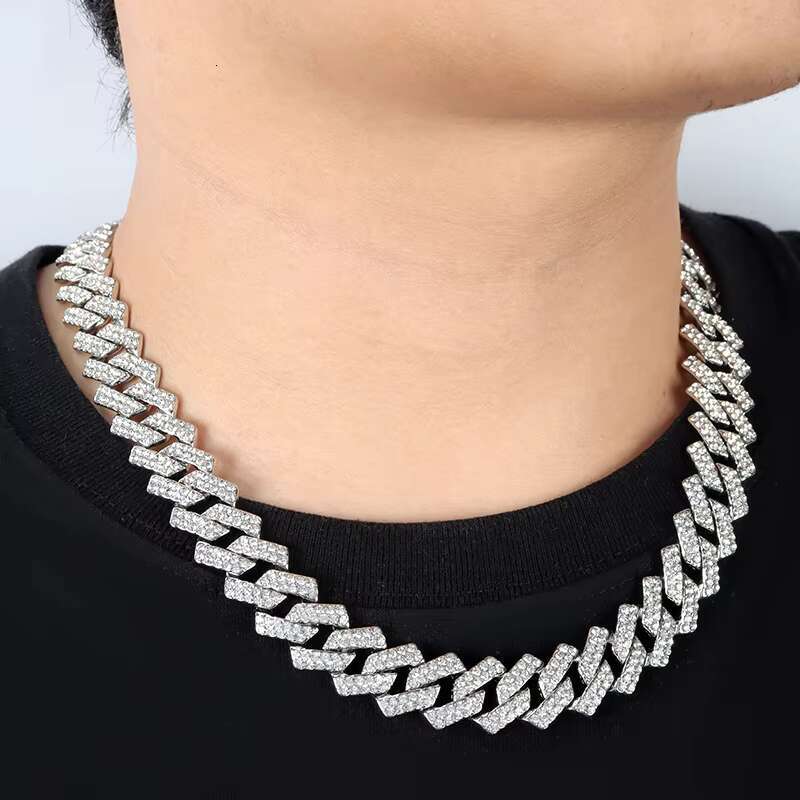 High Quality Hip-Hop Style Full Diamond Double Row Cuban Chain Fashion Jewelry Necklaces Men Women Europe America Style Body