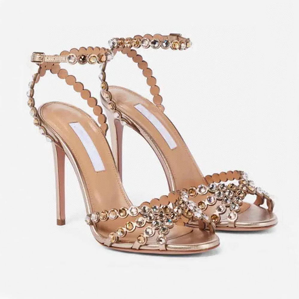 Top quality Crystals Gem Embellished stiletto Heels sandals Evening shoes10.5cm women high heeled Luxury Designers Dress shoes size 35-43 Bring box 8.5cm 10.5cm