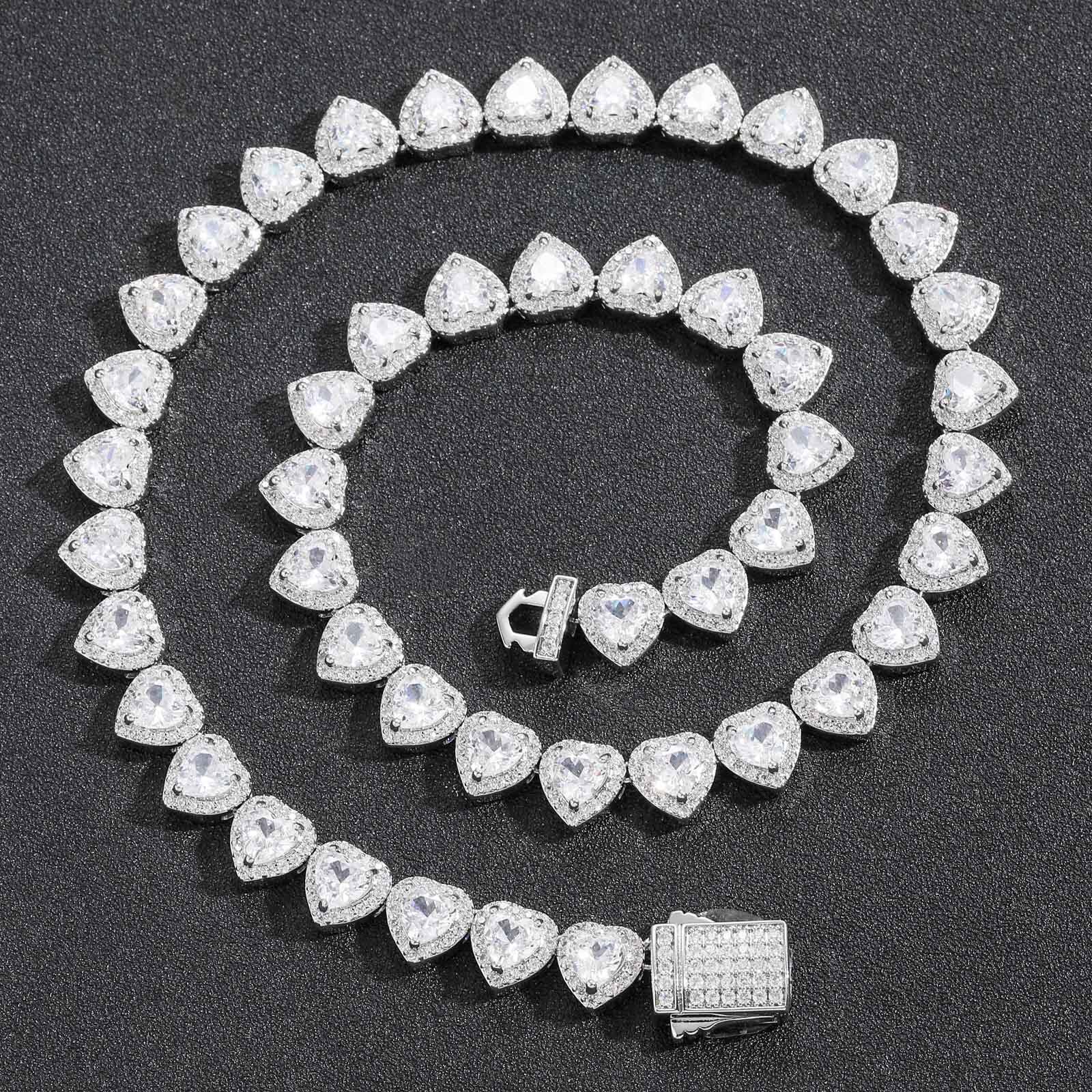Luxury Jewelry Moissanite Hip Hop 10mm Heart Icy Sugar Chain Spring Clasp Versatile Fashion Unisex Bling Bling Necklace Pass the diamond tester