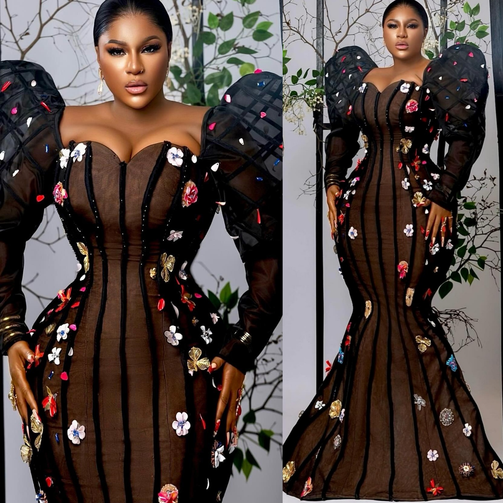 Black Mermaid Prom Dresses 2025 Illusion Flowers Rhinestones Evening Formal Party Second Birthday Engagement Gowns Plus Size Dress For Special Occasio