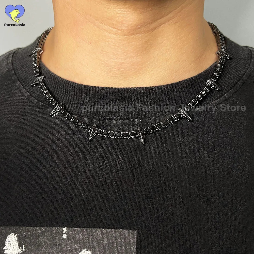 Black Panther Tennis Chain s Hip Hop Iced Out for Men or Women CZ Necklace Rock Rivet Jewelry 250624