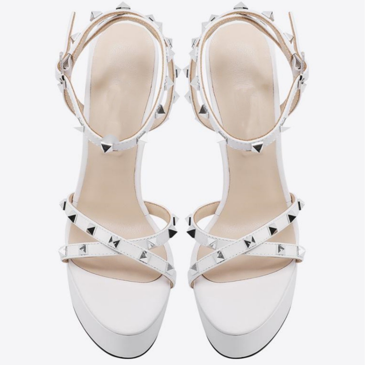 Women's Wide Width Peep Toe Platform Sandals - 10cm Heel with Geometric Studs (Adjustable Strap Nightlife Shoes)