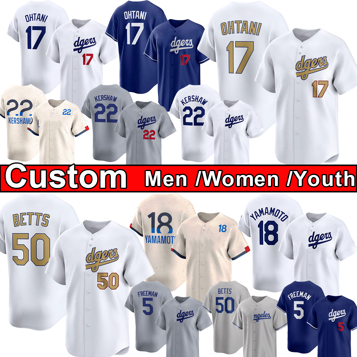 Shohei Ohtani, Mookie Betts, Freddie Freeman Dodgers Baseball Jerseys Yoshinobu Yamamoto, Enrique Hernandez, Robinson, May, City Connect Men Kids Youth Jersey