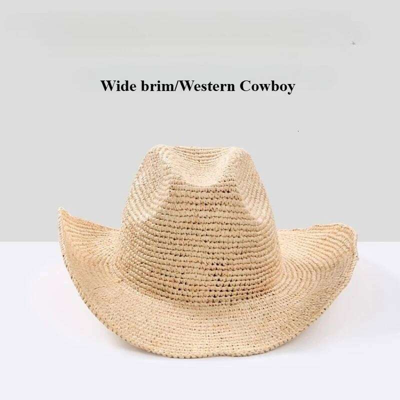 Handmade Raffia Straw Sun for Women Wide Brim Crochet Cowboy with Adjustable Velcro and Memory Wire Summer Beach Hat
