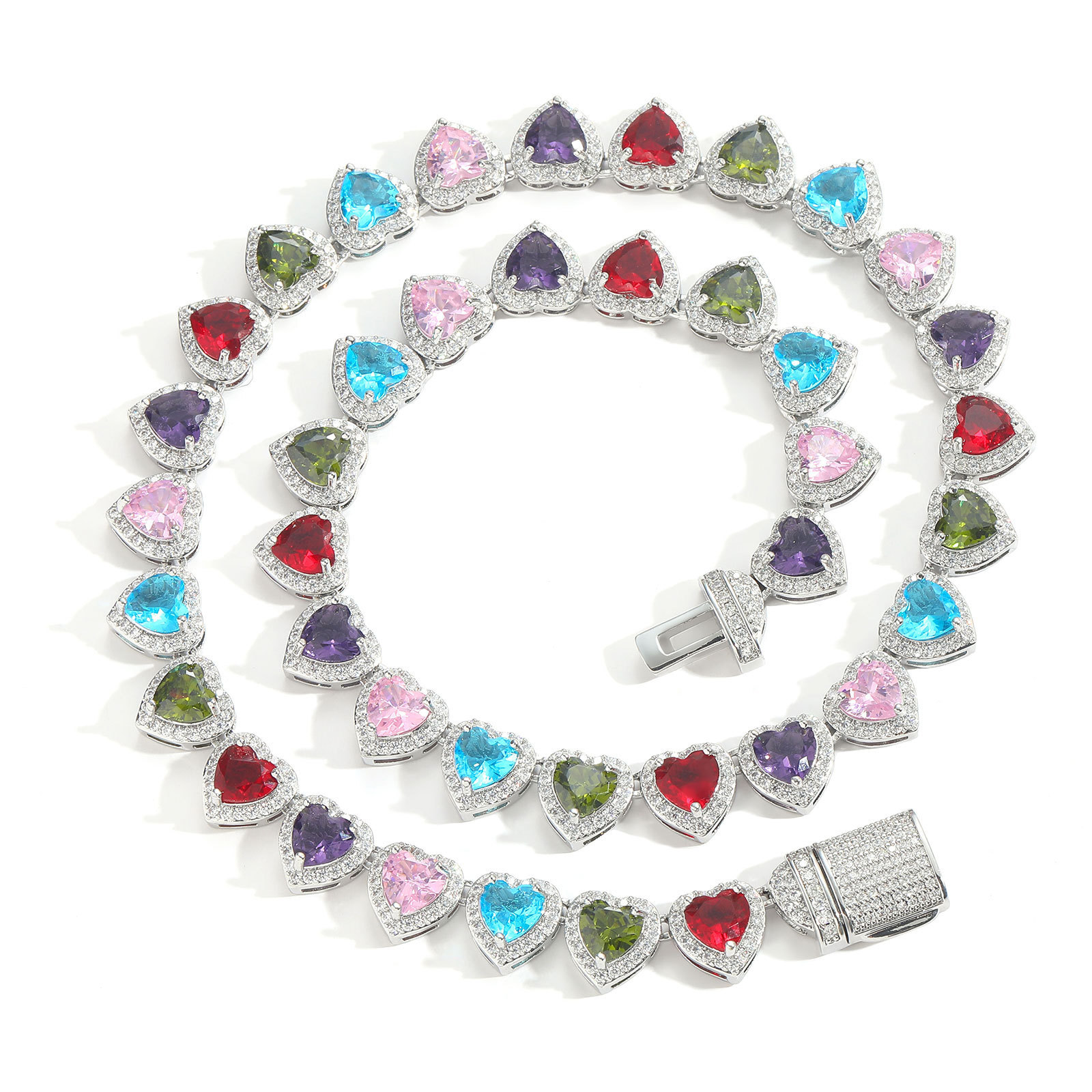 Luxury Jewelry Hip Hop 10mm Heart Pink Diamond Necklace Trendy Sweet Women's Hip Hop High-Quality Iced Accessory Pass the diamond tester