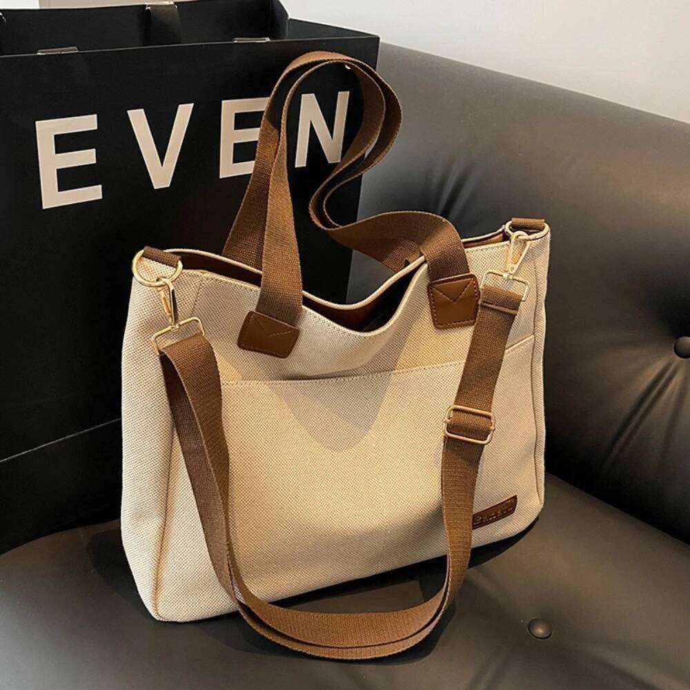 New trend canvas large-capacity fashion wild shoulder bag senior texture classroom commuting Tote bags