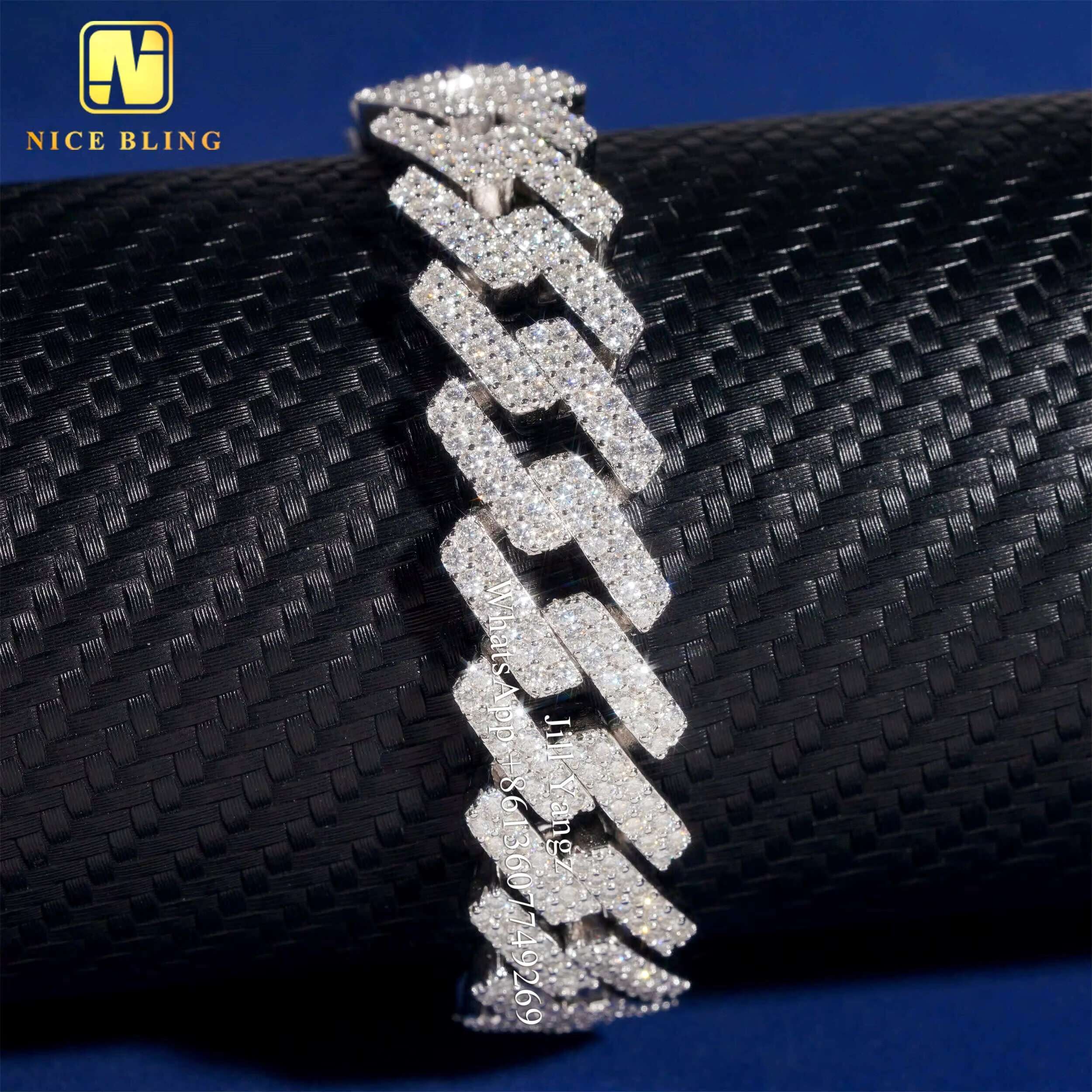 Wholesale 15mm Moissanite Chain Diamond Cuban Link Chain Necklace Fine Jewelry 18k Gold Plated Cuban Chain