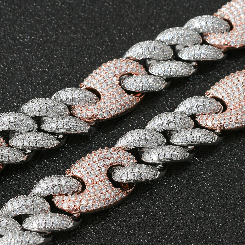 Hiphop 20mm Two Tone Pig Nose Miami Clasp Cuban Chain Full VVS Moissanite Necklace Pass the diamond tester