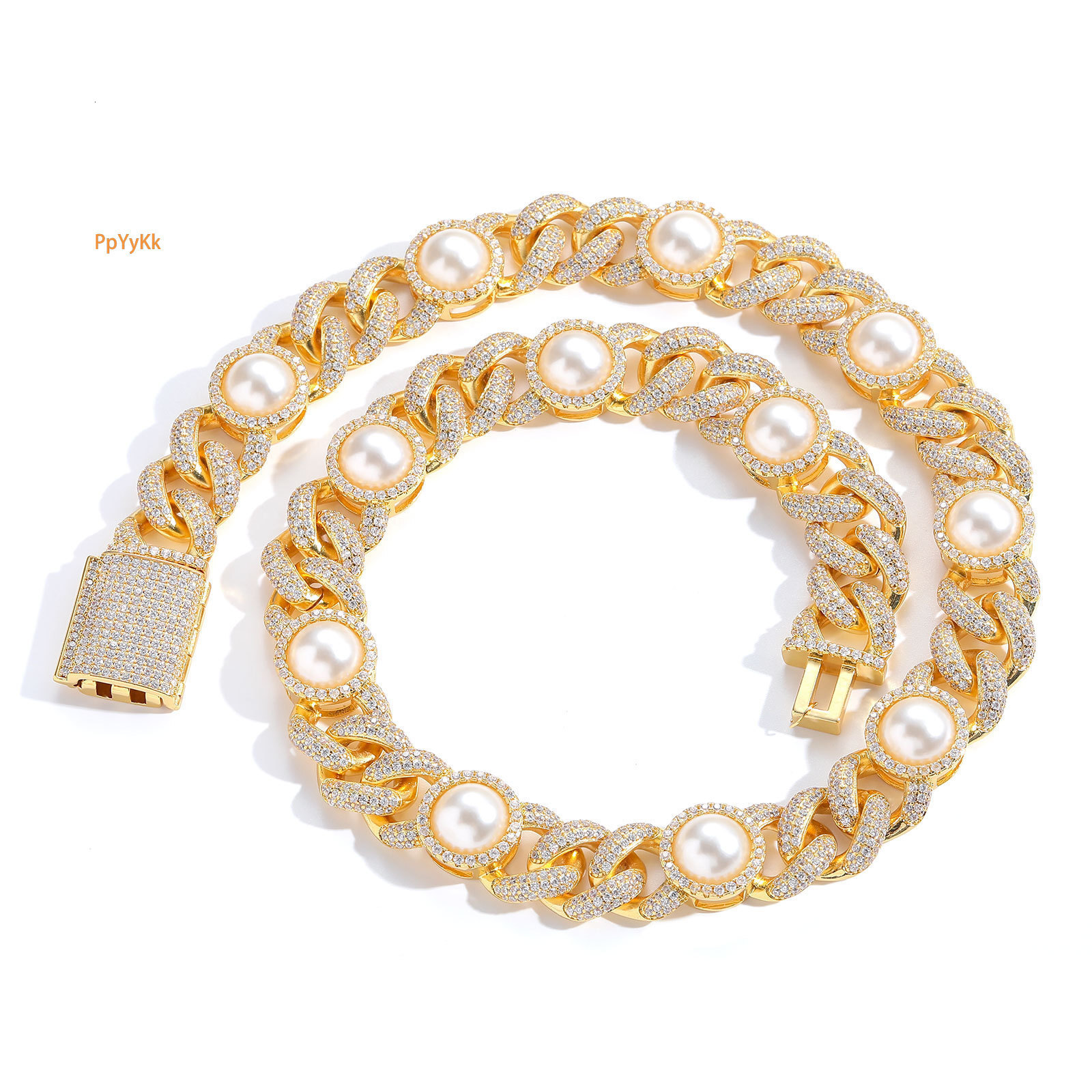 Luxury Moissanite 15mm Pearl Cuban Chain Real Gold Plated Iced Out Hip Hop Men's Necklace Pass the diamond tester