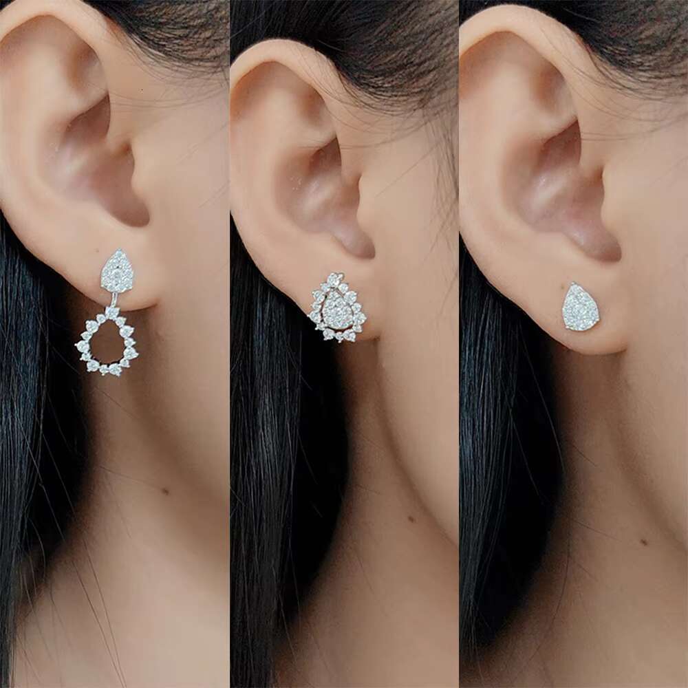 Abiding Vintage Style Water Drop Earrings Moissanite Diamond VVS D Color 18K White Gold Dinner Party Stud Earrings for Gifts