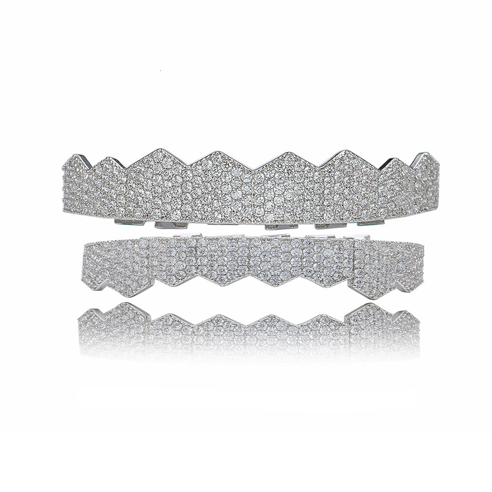 New 18K Gold Plated Iced Out 8 Tooth Diamond Grillz Hip Hop Luxury High Quality Rapper Costume Accessories