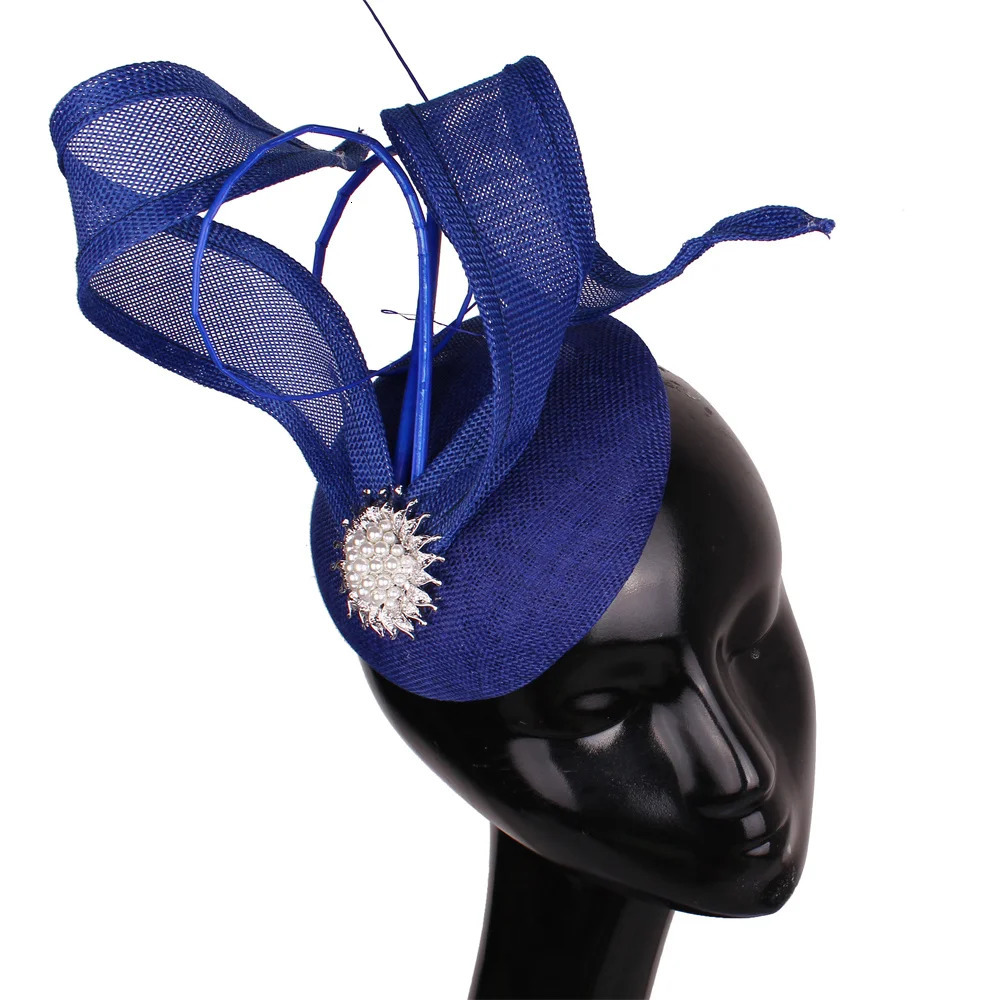 Royal Blue Women Fascinator Cocktail Hat Hairbands Mesh Headpiece Imitation Sinamay Millinery Caps Ladies Elegant Accessories250627