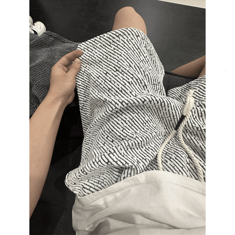 Black And White Small Fragrance Style Knitted Shorts For Summer Shorts Men, Summer Zebra Pattern Pants, Designer Pants High-end Loose Casual Sports Fi