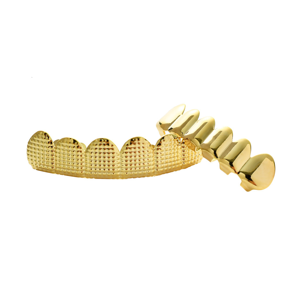 New Arrival 18K Gold Plated Hip Hop Grillz with Embossed Grid Texture - High Quality Fashion Statement Gold Tooth Rapper Costume Accessories
