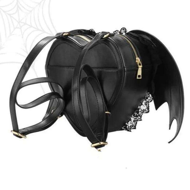 2025 Spring New Black Angel Devil Bat Shoulder Bag Ladies Personalized Love Lace Backpack Female Small Bags