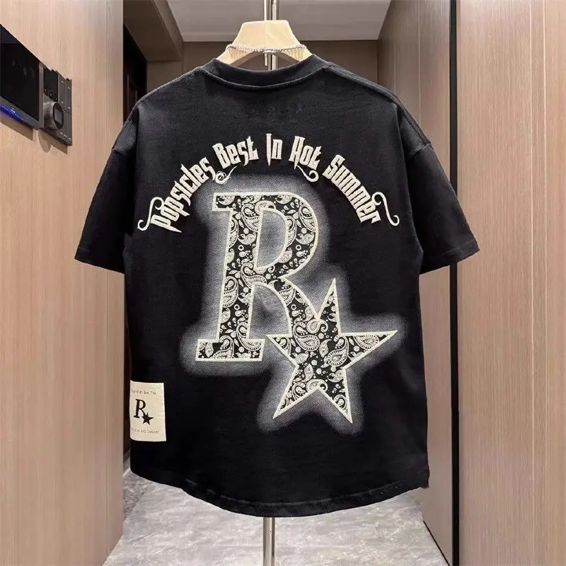 Mens Cotton Tshirt O Neck White Print Male Tees Shirts Y2k Chic Fashion Korean Clothing Stylish High Tops 250617