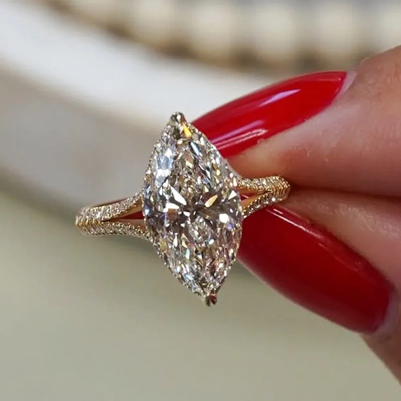 2025 Choucong Gorgeous Sparkling Luxury Jewelry 925 Sterling Silver Fill Marquise Cut White 5A Zircon CZ Diamond Eternity Elegant Lady Bridal Ring Lov
