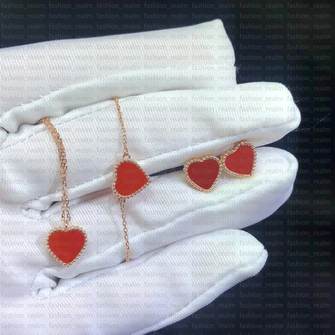 Sterling Silver Sweet Heart Pendant Necklace Designer Jewelry love necklaces Four Leaf Clover Rose Gold Red heart-shaped necklace Gift for womens wedding