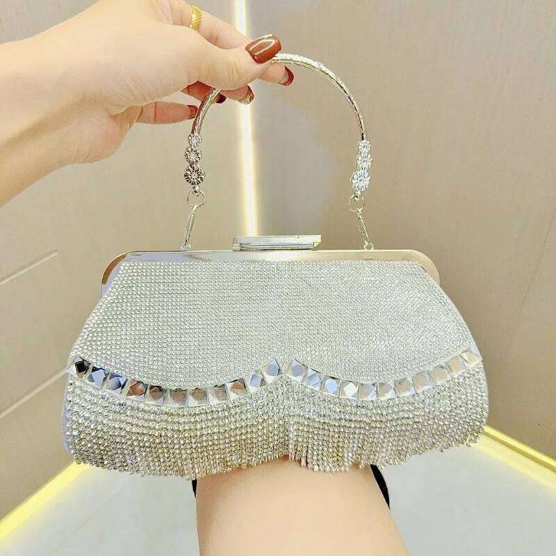 New tassel rhinestone bag evening dress banquet handbag celebrity diagonal handheld dinner dia encrusted bags