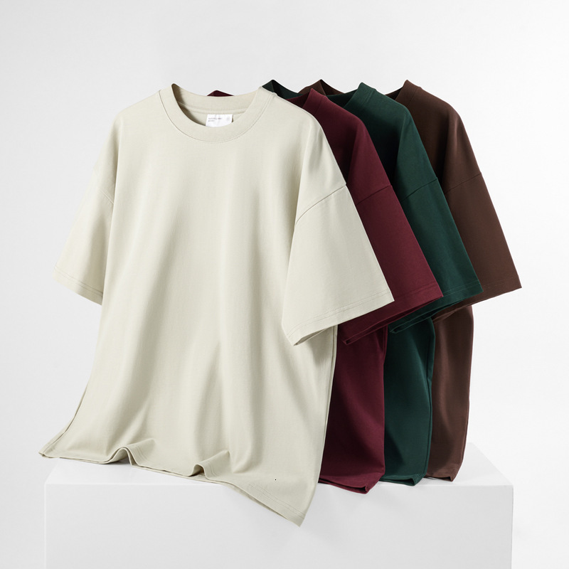 Three Sea Whales|300g Combed Cotton 30s Double Yarn Short T-Shirt Men American High Street Crew Neck Half Sleeve Base Shirt