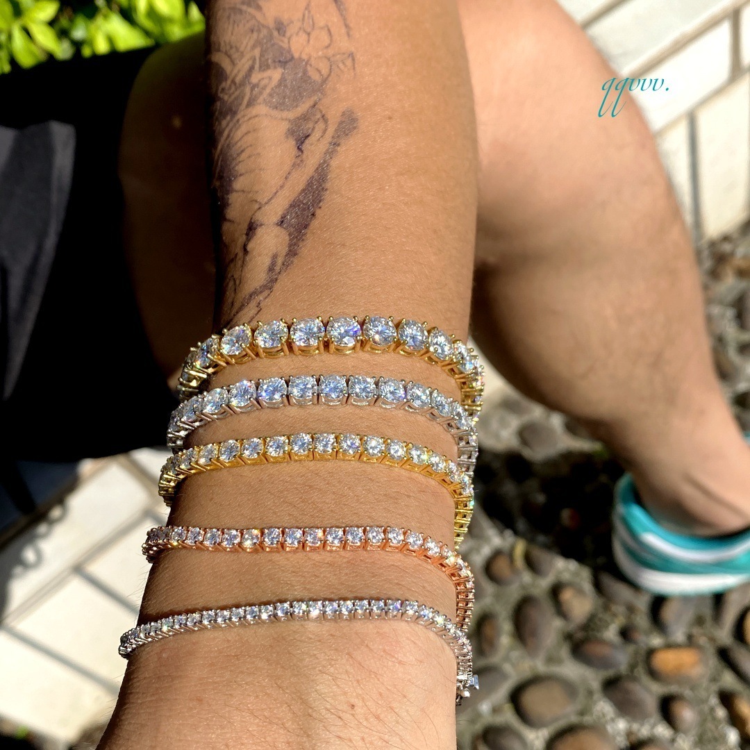 D VVS 925 Silver Moissanite Tennis Bracelet with Round Diamond Gold Plated Fashionable Jewelry for Gift OACOCA