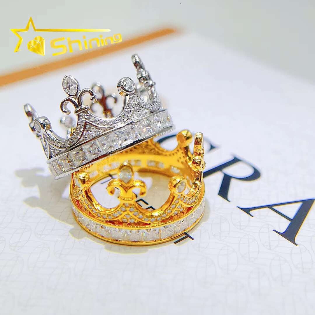 High Quality Hip Hop Crown Shape Ring Custom Men Women 925 Sterling Silver GRA Certificated Moissanite Ring