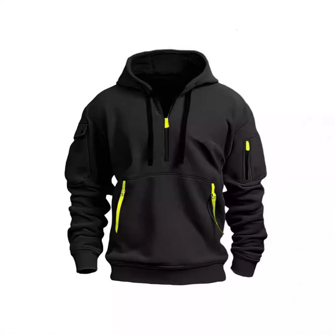 European Sweatshirt Plus Size Men's Spring and Autumn Zipper Multi-Pocket Pullover Casual Hoodie