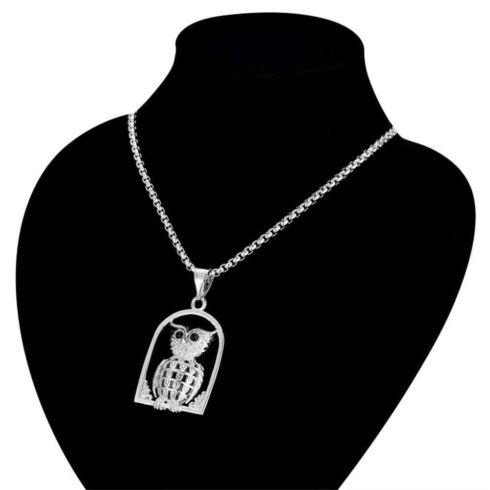 Mens Golden Sier Plated Animal Necklace with Owl Pendant Jewelry Chain for Women Hip Hop Punk Rock Christmas Gift Wholesale Free shipping
