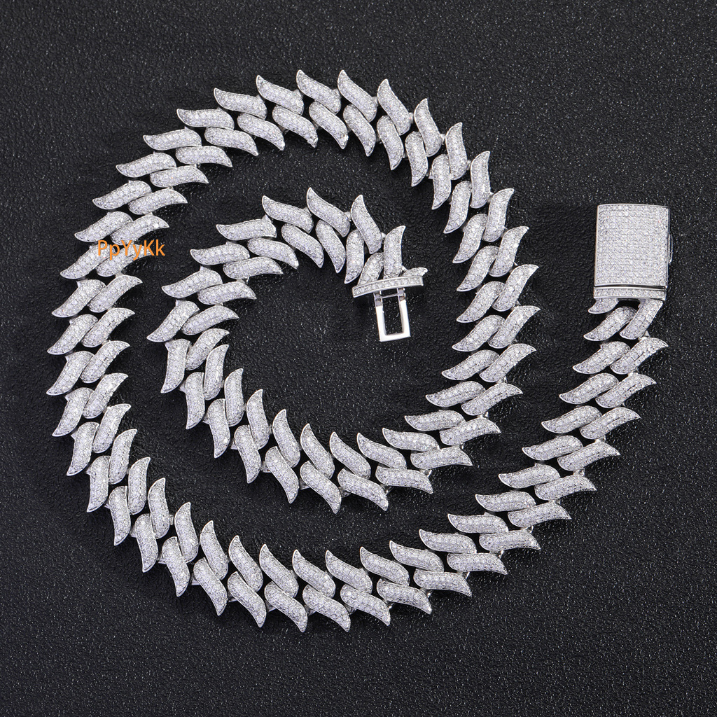 High Quality New 18mm Miami Lock Clasp Spike Thorn Cuban Necklace Full Iced Out Jewelry Bling Bling Necklace Pass the diamond tester