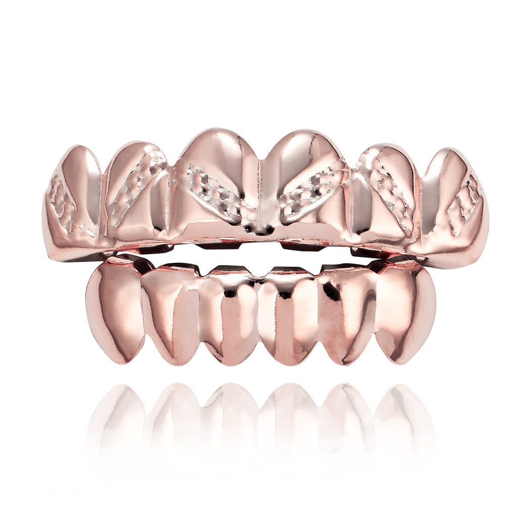 New 18K Gold Plated Smooth Twill Pattern Hip Hop Grillz Luxury High Quality Halloween Costume Accessory