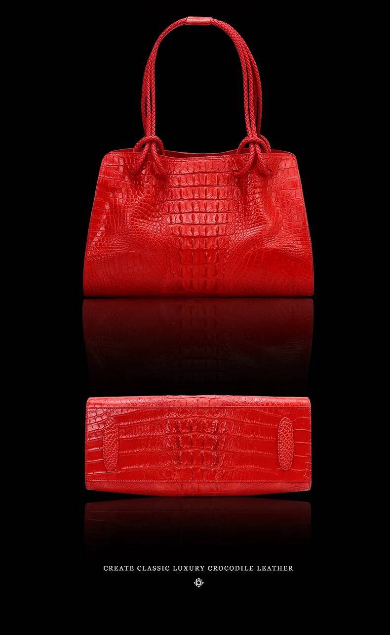 Genuine Leather Women's Red Crocodile Pattern Ladies Handbags Tote Bag Fashion Travel Portable Shoulder Underarm Bags