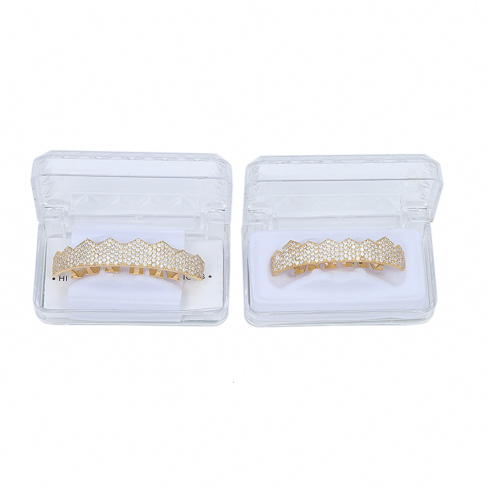 New 18K Gold Plated Iced Out 8 Tooth Diamond Grillz Hip Hop Luxury High Quality Rapper Costume Accessories