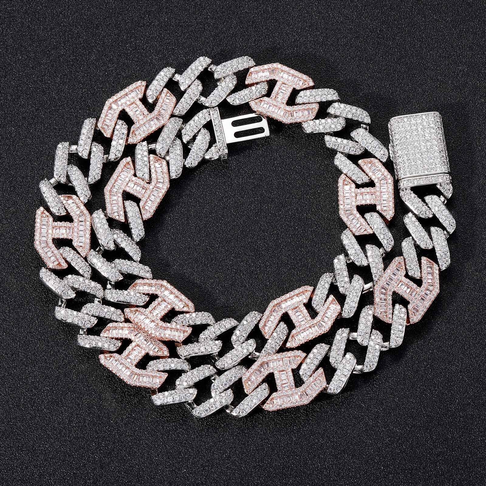 Luxury Jewelry Men's Hip Hop Iced Out Necklace Flip Clasp 15mm Wide Bar Cuban Link Chain High Quality Bling Bling Necklace Pass the diamond teste