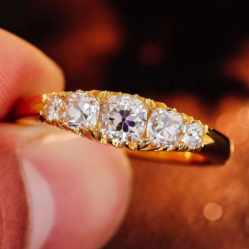 Fine Jewelry Moissanite Rings with Cushion Shape Lab White Moissanite S925 Sliver Yellow Gold Plated Unisex