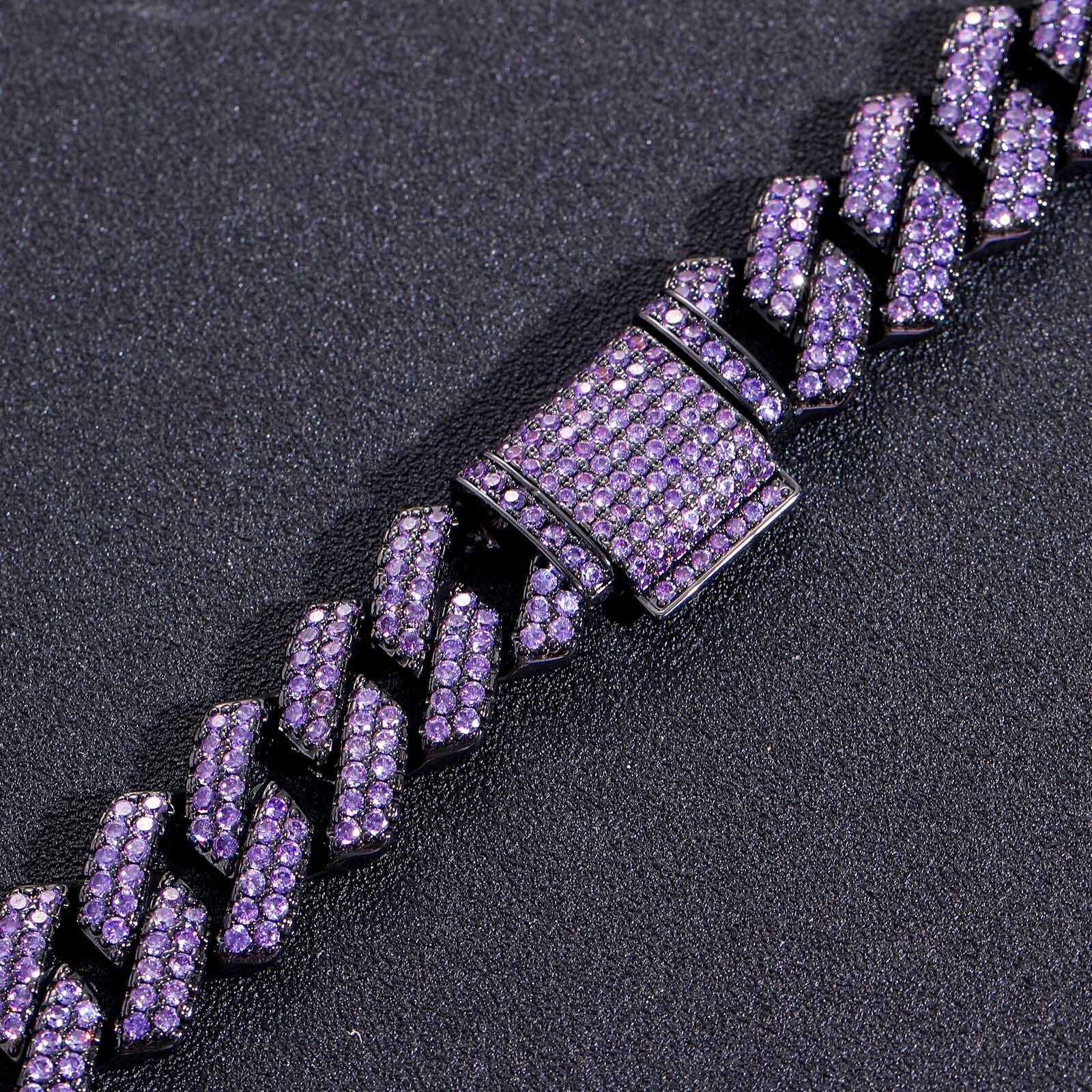High Quality Hip Hop Mens Purple Moissanite 15mm Diamond Cut Cuban Chain Iced Out Bling Bling Necklace Pass the diamond tester