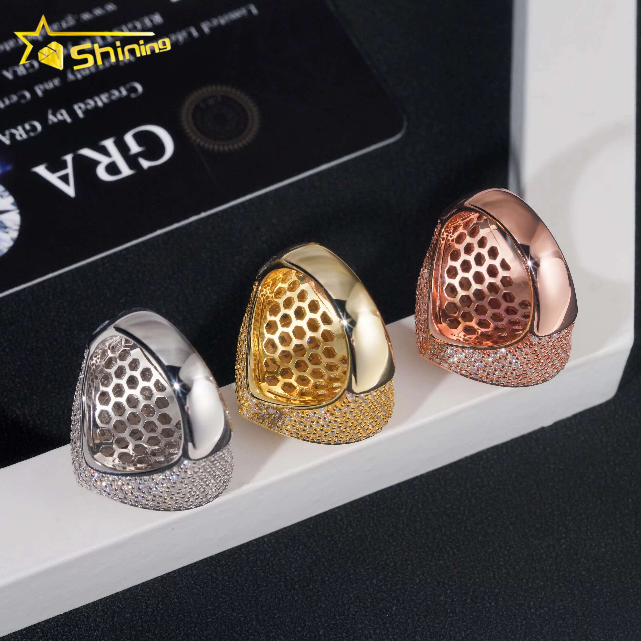 New Arrival Princess Cut Moissanite Diamond Silver Iced Out Heart Shape Hip Hop Rings Ready to Ship