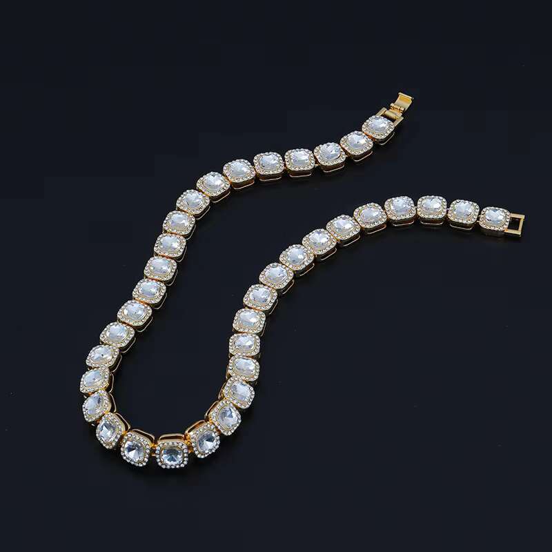 YW New Style Alloy Cuba Chain Rock Sugar Full Square Drill Clavicle Chain Necklaces for Women