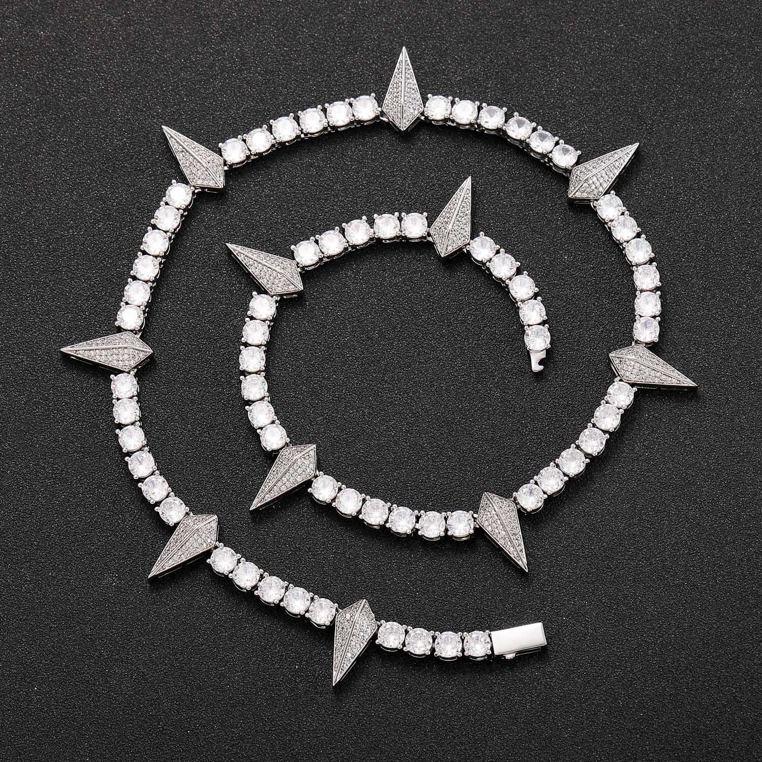 New Hip Hop 4-5mm Spike Tennis Chain Wolf Tooth Full Iced Out Men Clavicle Chain Pass the diamond tester
