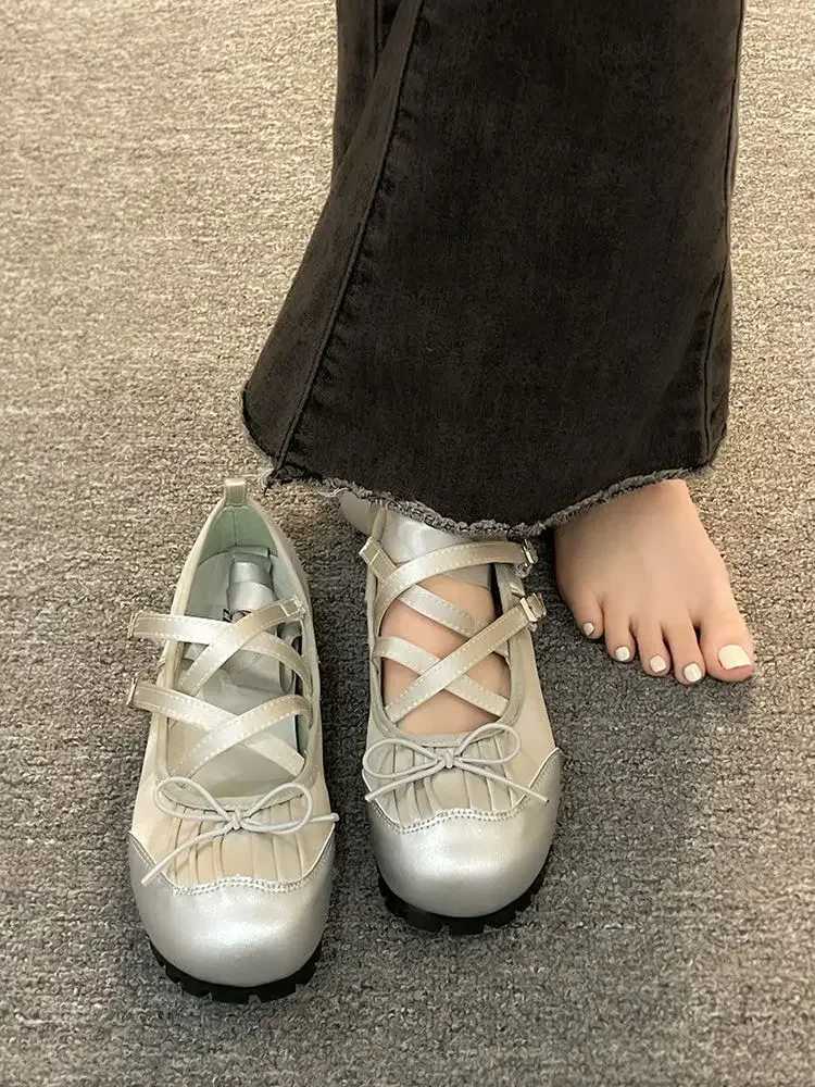 Wen Ballet Flats Shoes Fion Elegant Cross Strap Shoes Ladies Outdoor Dress Flats Fion Shallow Ballerina Shoes Y250629