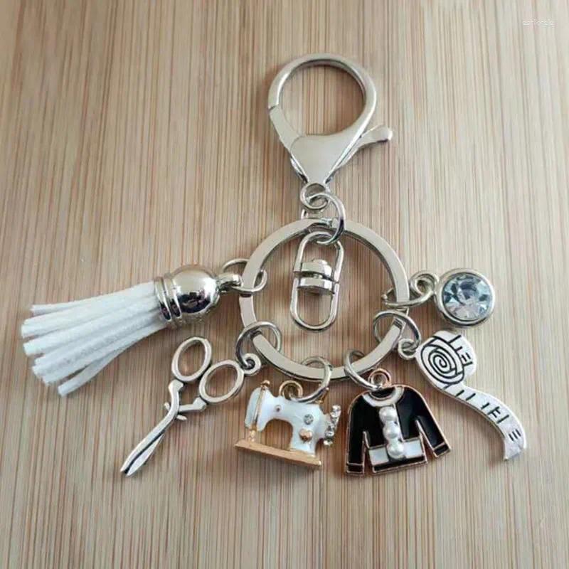 Keychains Fashion Tassel Sewing Machine Keychain Scissors And Clothes Customized Gifts For Friends