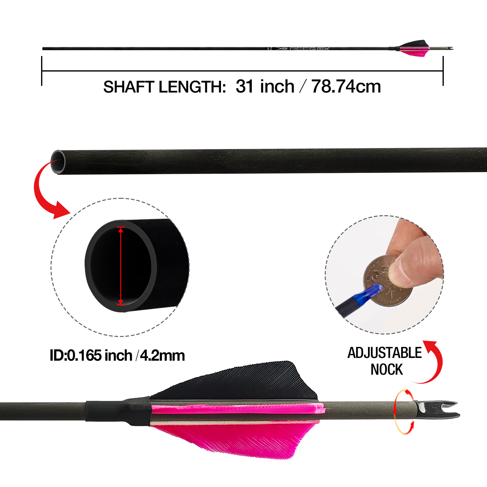 31inch Hunting Arrows without Arrowheads Turkey Feathers Carbon Archery Arrows 4.2mm Targeting Arrows for Recurve Bow & Compound Bow Spine 350-1500 Ar