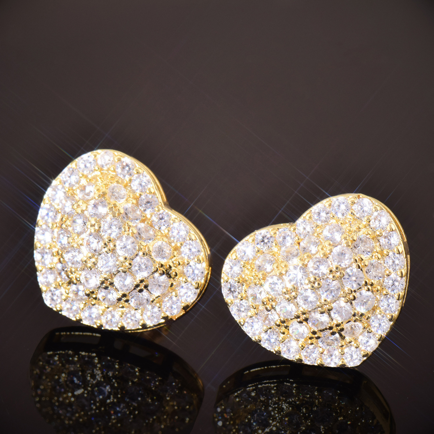 Luxury Jewelry Unique Hip Hop Heart Shape Earrings Trendy Full Diamond Designer Premium Bling Bling Pass the diamond tester
