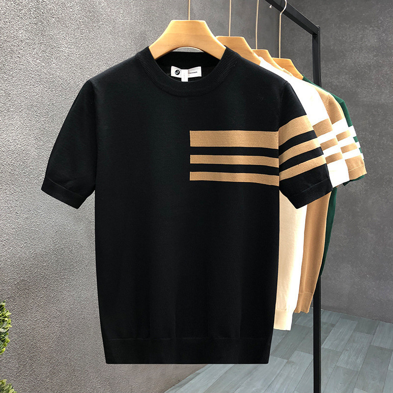 Designer Summer Pullover Thin Short Sleeve T-Shirt Men's High-End Crew Neck Thin Knit Shirt 2025 New Simple Half Sleeve