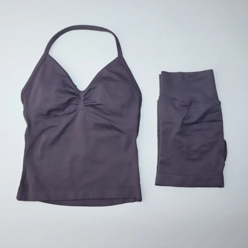 Yoga Shorts Set Women Seamless Yoga Set Fitness Clothing Scrunch Bum Gym Shorts Padded Tank Top Workout Vest Longline Outfits Sportswear Tracksuit